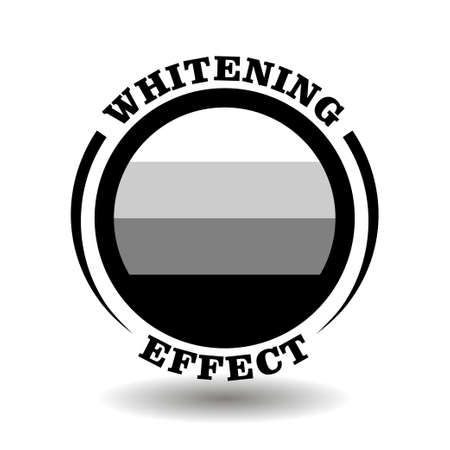 Circle vector icon for Korean cosmetics with whitening effect symbols. Round sign for package labeling of skin care products with anti-tan SPF protection and illuminating face light effect cream, toothpasteのイラスト素材