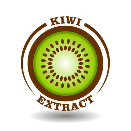 Creative circle logo Kiwi with round half cut of fruit slice icon and circle seeds symbol for labeling product contain natural organic kiwi fruit extract package pictogramのイラスト素材