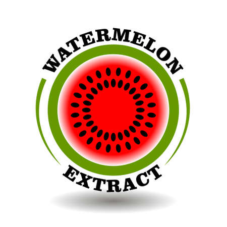 Creative circle logo Watermelon with round half cut of fruit slice icon and circle seeds symbol for labeling product contain natural organic water melon berry extract package pictogramのイラスト素材