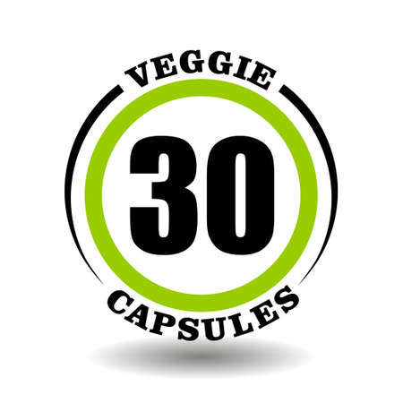 Circle vector icon Veggie capsules for labeling package of vegan products pictogram, vegetarian tablets logo, round eco pills symbols with natural plant coatingのイラスト素材