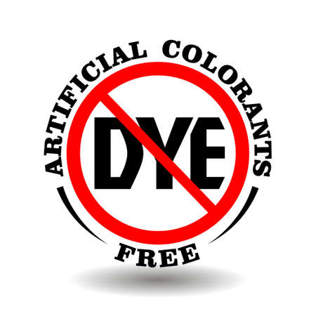 Vector round stamp No artificial colorants, non synthetic colors for product packaging. Circle icon DYE free isolated on whiteのイラスト素材