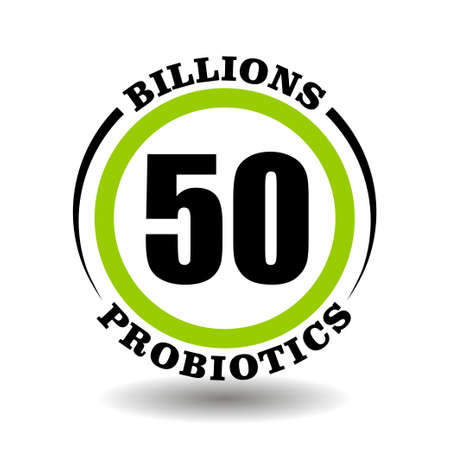 Circle vector icon Billions probiotics complex for package milk product signs contain many millions prebiotic bacterias symbol. Logo of healthy food with lactic acid pictogramのイラスト素材