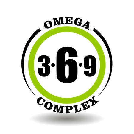 Circle vector icon Omega complex for package product signs contain 3, 6, 9 omega ingredient in healthy food pictogram logo with fish oil symbolのイラスト素材