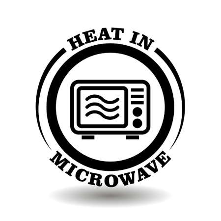 Round icon Heat in microwave for labeling package of food products suitable for warm in microwave oven. Simple symbol for popcorn or frozen meal packaging signのイラスト素材