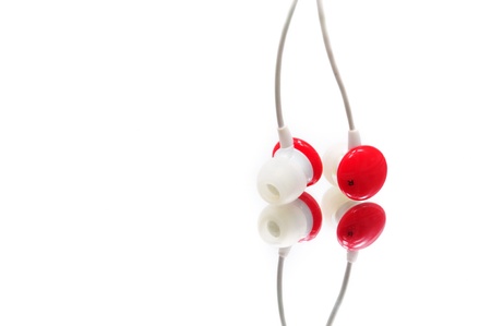 Red earphone Isolaed on white backgroundの写真素材