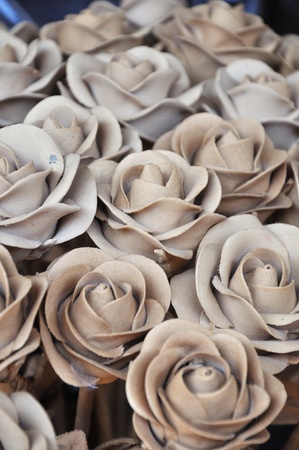 closeup of wooden rosesの写真素材