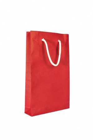 Red Shopping bag Isolated on white backgroundの写真素材