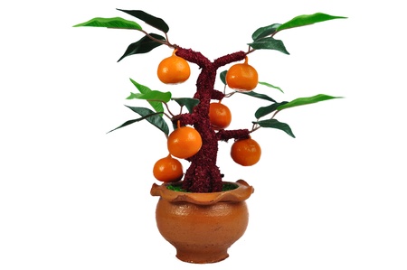 Fake orange tree isolated on white backgroundの写真素材