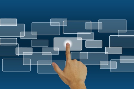 Hand pressing touchscreen buttonの写真素材