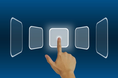 Hand pressing touchscreen buttonの写真素材