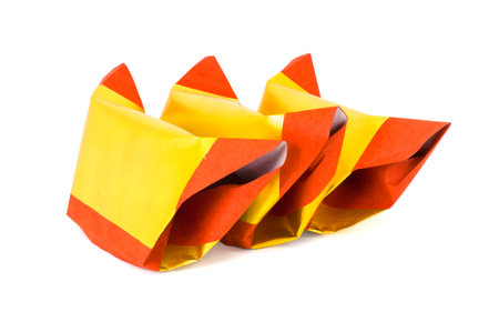 Joss Paper Chinese Tradition (Silver/Gold Paper) for passed away ancestor's spirits, Isolated on white background.の写真素材