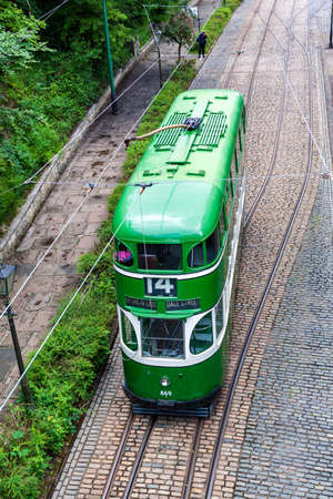 Crich Derbyshire, UK, July,7,2021:A preserved Liverpool Corporation Tram at the National Tramway Museam Chrichのeditorial素材