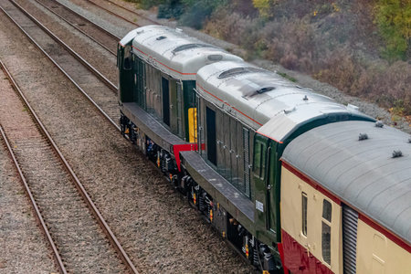 Sunnyhill, Derby UK November 20 2021:Two Class 20 Diesel Locomotives on an Excursion Train from...