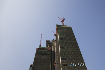 Construction building district from belowの写真素材