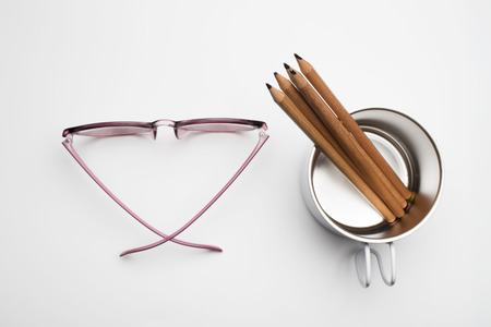 Office table with office supplyの写真素材