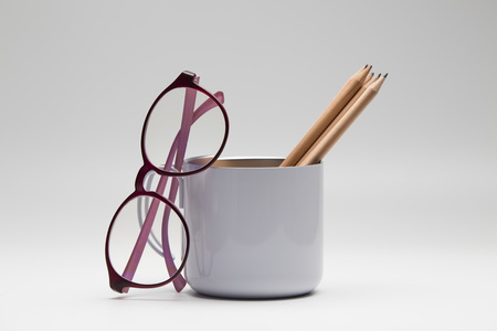 Office table with office supplyの写真素材