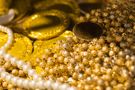 Golden coin and jewerlyの写真素材