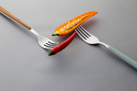 Slice Yellow Chili pepper on a fork