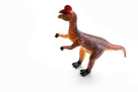 Red Dinosaur toy on white backgroundの写真素材