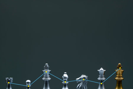 Chess board standing from the crowd and data analytics concept