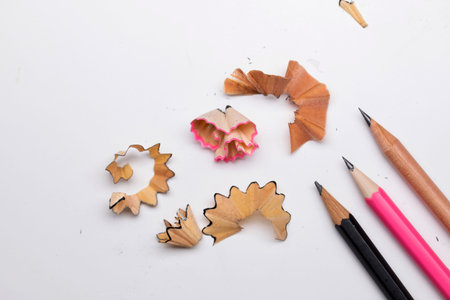 Pencils and shavings from sharpening
