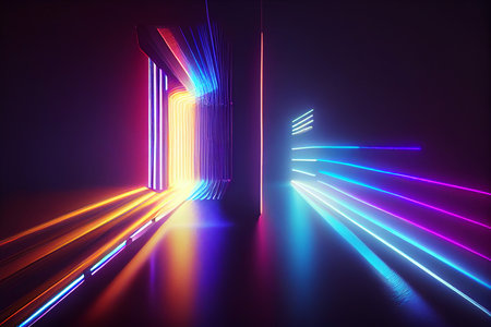 Neon ultraviolet spectrum dancing light, Generative AIの素材