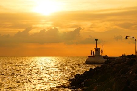 lighthouse at sunsetの写真素材