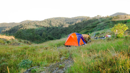 Camping in the wilderness mountain in Thailandの写真素材