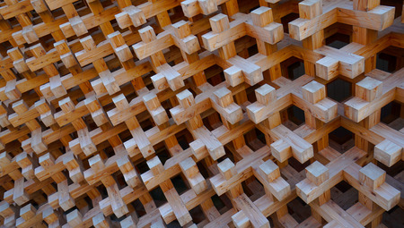 wood block structure pattern of facade buildingの写真素材
