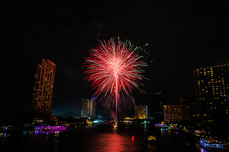 Firework on Chaopraya river, Bangkok Thailandの写真素材