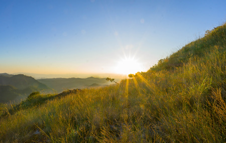 mountain range landscape at sun rise time,Thailandの写真素材
