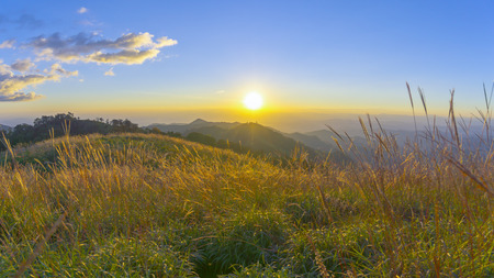 Sunrise over the mountain range,Chiangmai Thailandの写真素材