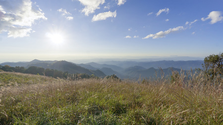 Sunrise over the mountain range,Chiangmai Thailandの写真素材