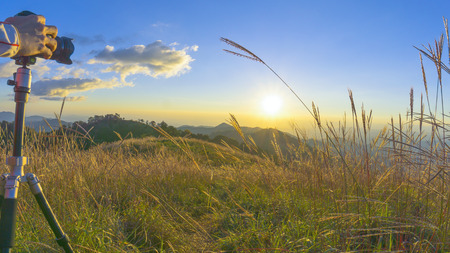 camera shoot thesunrise over the mountain range,Chiangmai Thailandの写真素材