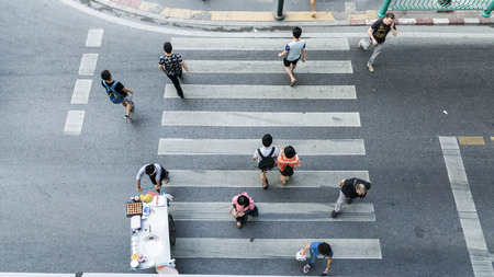 People across the crosswalk on top viewのeditorial素材