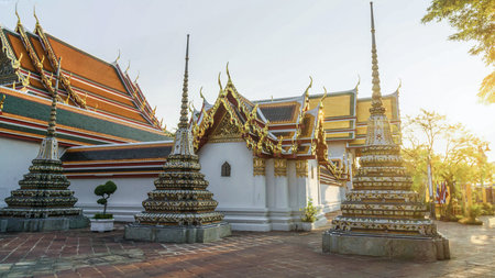 Beautiful Thai Temple with morning sunriseのeditorial素材