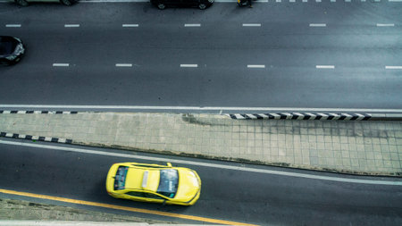 top aerial view of road and street pedestrian with the car in the city.の写真素材