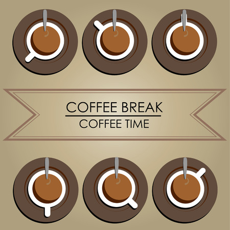 coffee break with spoons and cups on top view table are arranged like a clockのイラスト素材