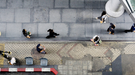 top aerial view people walk on pedestrian streetのeditorial素材