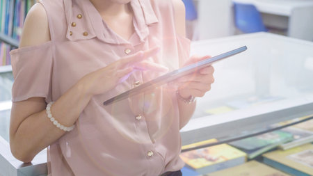 hand girl Business women using smart tablet computer close up on hand, Communication concept