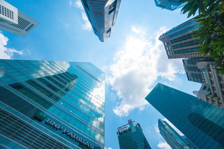 perspective exterior pattern blue glass wall modern buildingsの写真素材
