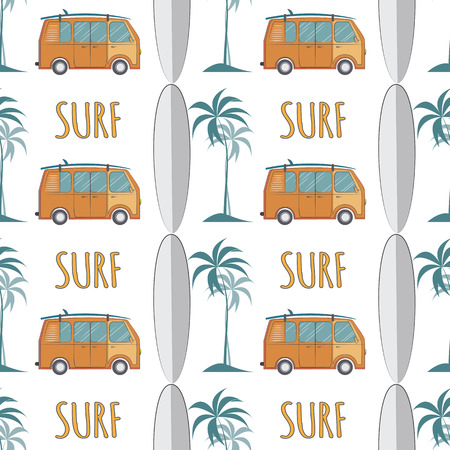Vector surf seamless pattern. Travelling and camp idea. Sport and relaxing lifetyle concept. Endless background and templateのイラスト素材