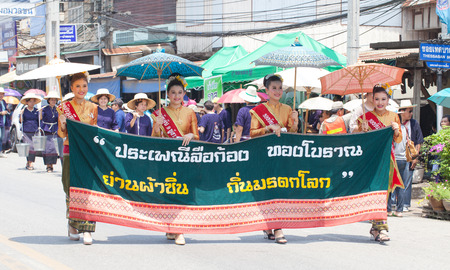 SUKHOTHAI - APRIL 7   Songkran Festival and Had Siew Elephant Ordains at Si Satchanalai from April 7 to 8, Riding on elephant and Thai Puan elephant ordination on April 7, 2014 in Sukhothai,Thailand のeditorial素材