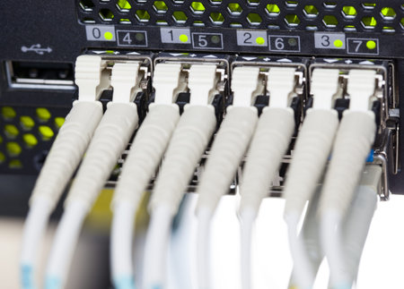 Optic fiber and SFP connected to switch.