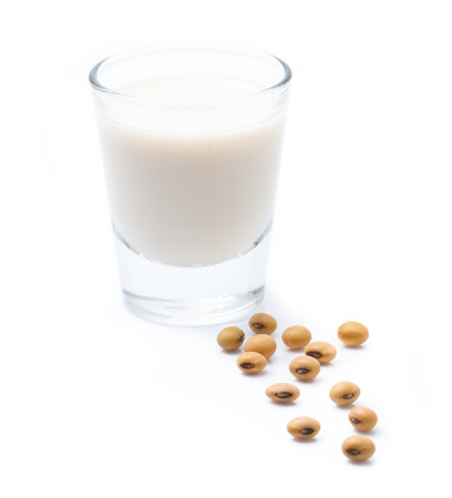 Soy milk and soy bean protein nutrient set isolated on whitebackground.の写真素材