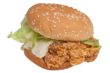 chicken hamburger isolated on white background.の写真素材