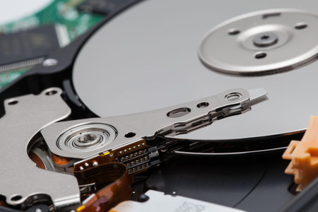 close up of hard disk arm.