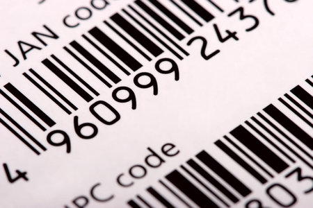 Barcode (JAN and UPC), diagonal view, close-up photo