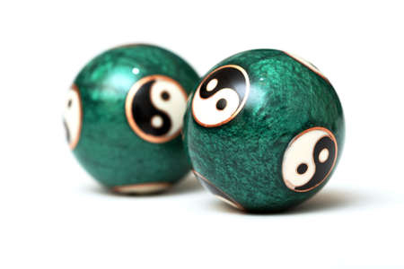 Ying Yang Balls, isolated on white background.の写真素材