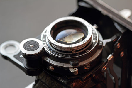 An old camera lens close-up.